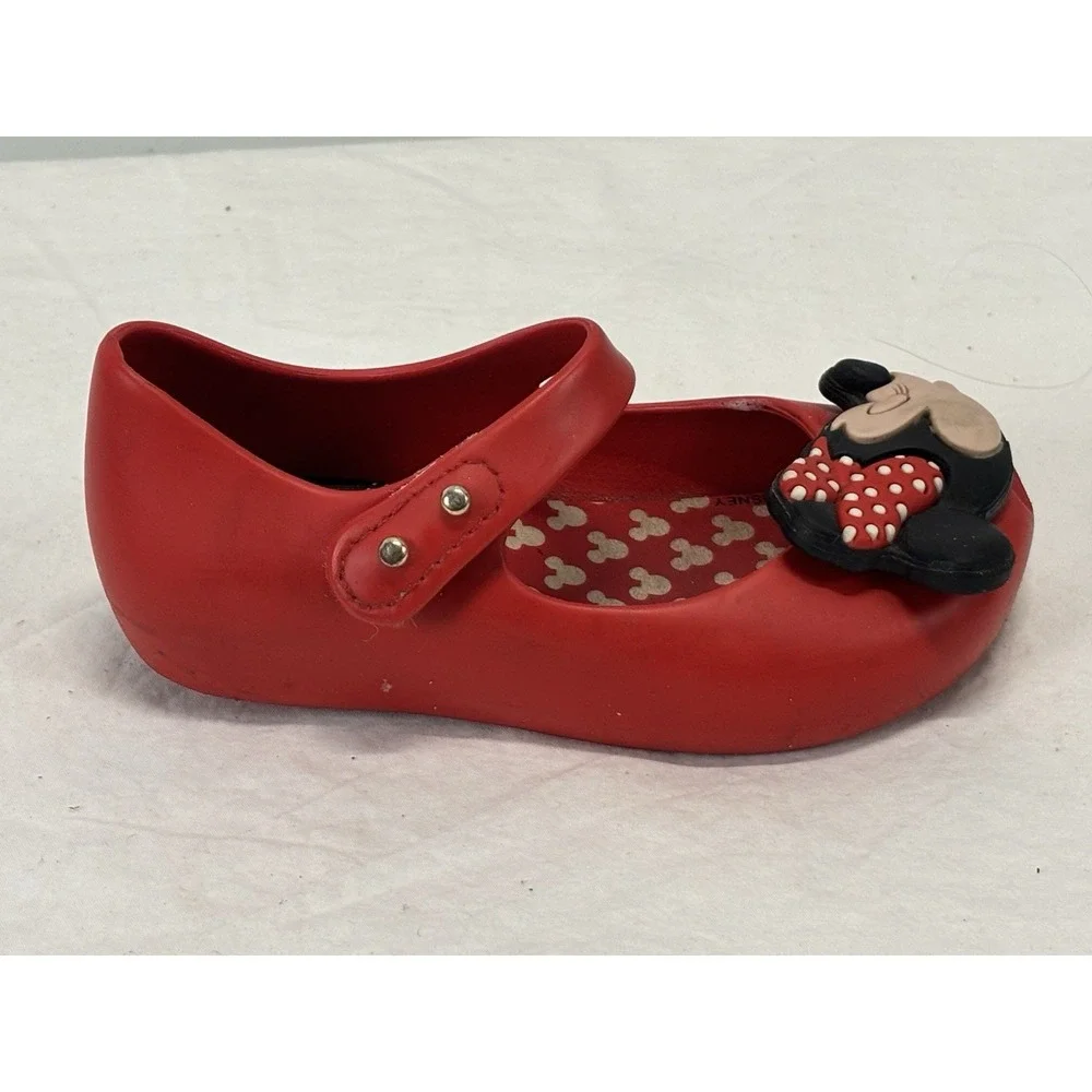 Mini Melissa Girls Red Minnie Mickey Mouse Shoes Size 7 Toddler Mary Jane